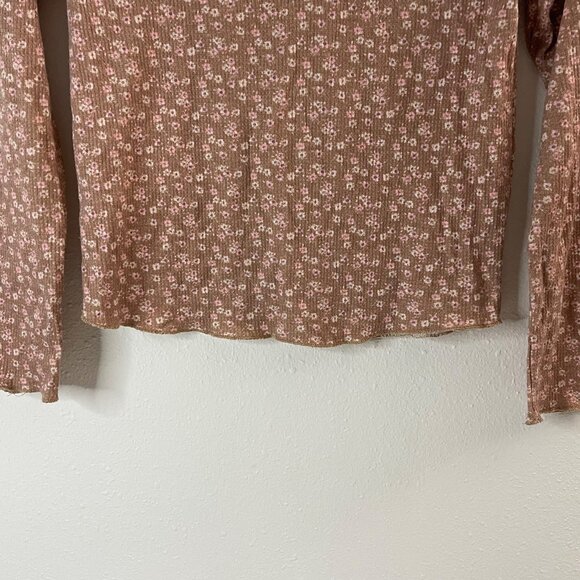 Floral Ribbed Henley Long-Sleeve Top With Button Details Girls Casual Wear - Picture 5 of 10